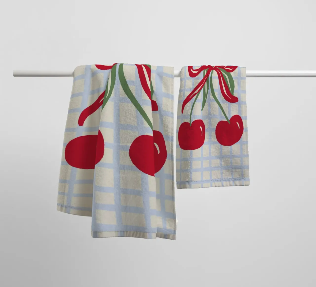 Coquette cherries on a grid pattern towel by Wackapacka