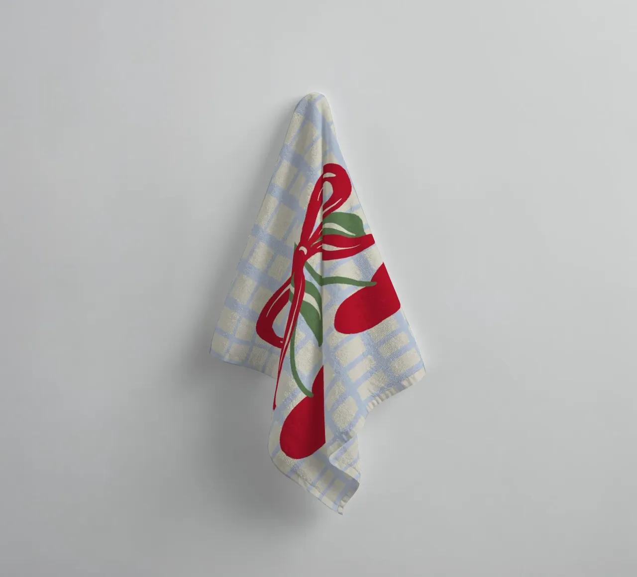 Coquette cherries on a grid pattern towel by Wackapacka