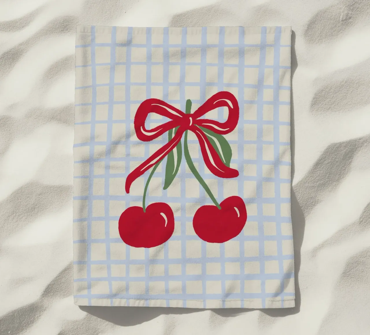 Coquette cherries on a grid pattern beach towel by Wackapacka
