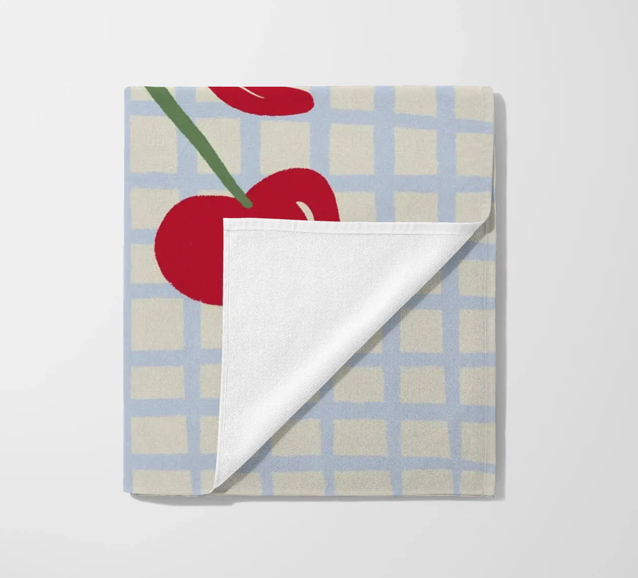 Coquette cherries on a grid pattern beach towel by Wackapacka