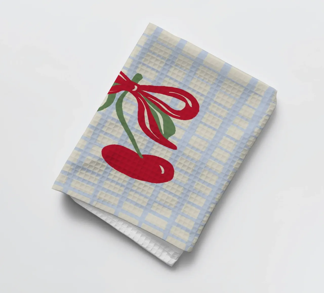 Coquette cherries on a grid pattern tea towel by Wackapacka