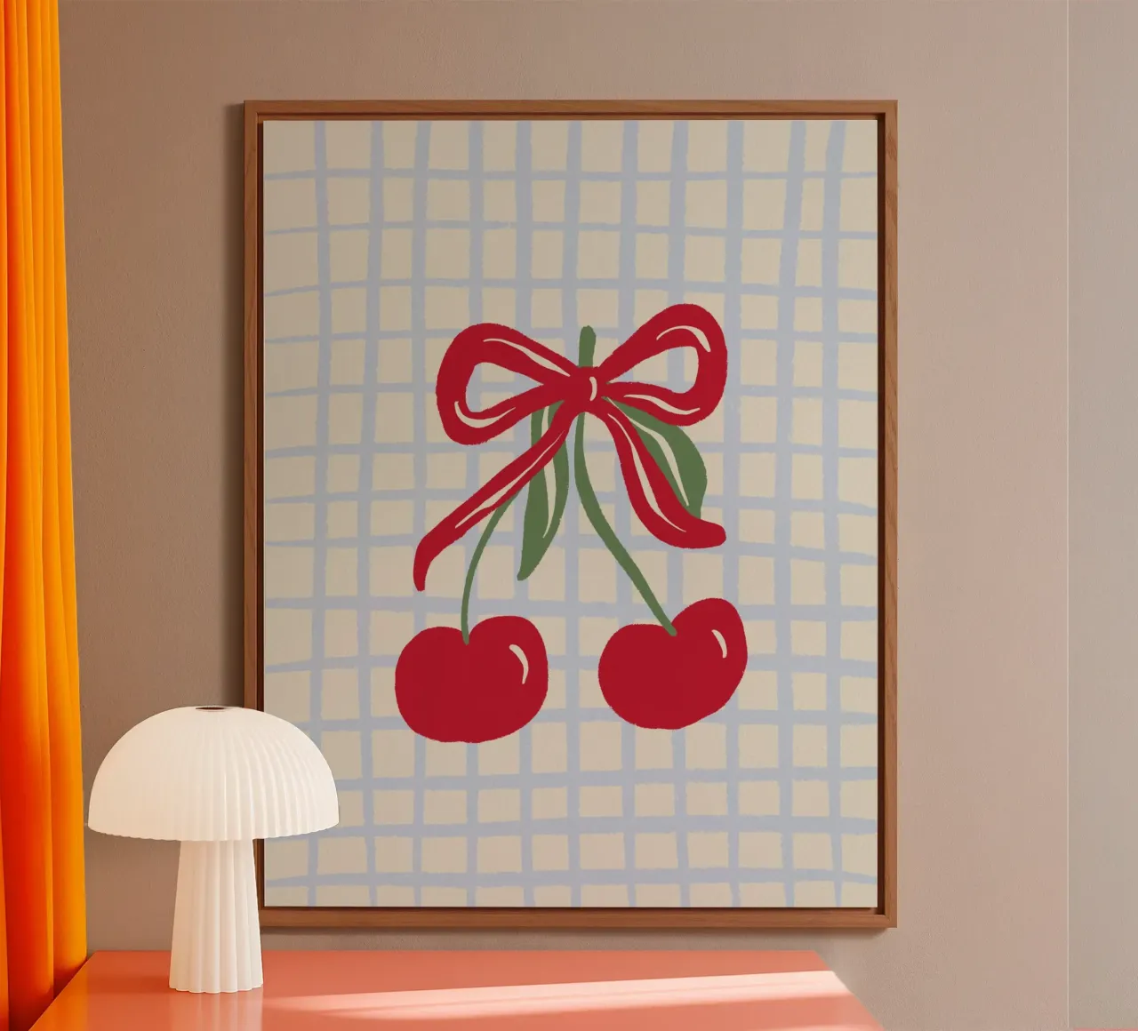 Coquette cherries on a grid pattern alu-dibond by Wackapacka
