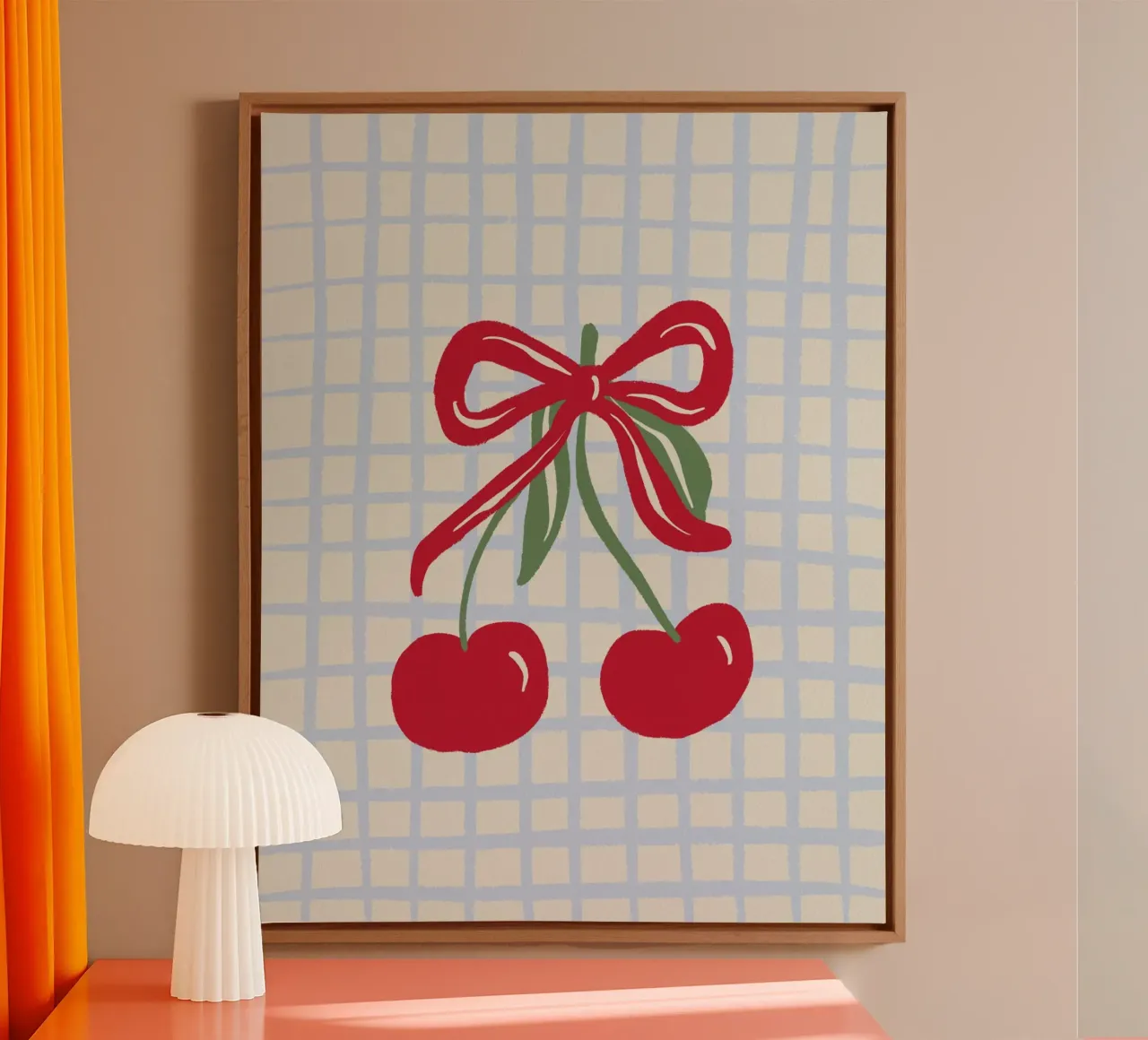 Coquette cherries on a grid pattern canvas by Wackapacka
