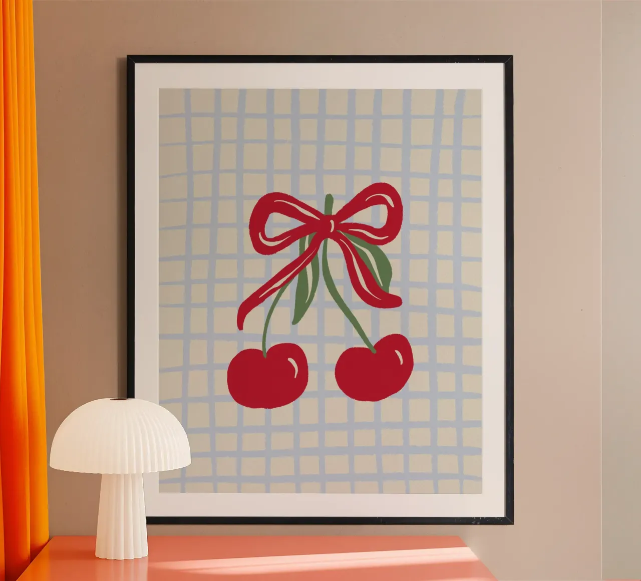 Coquette cherries on a grid pattern hahnemühle by Wackapacka