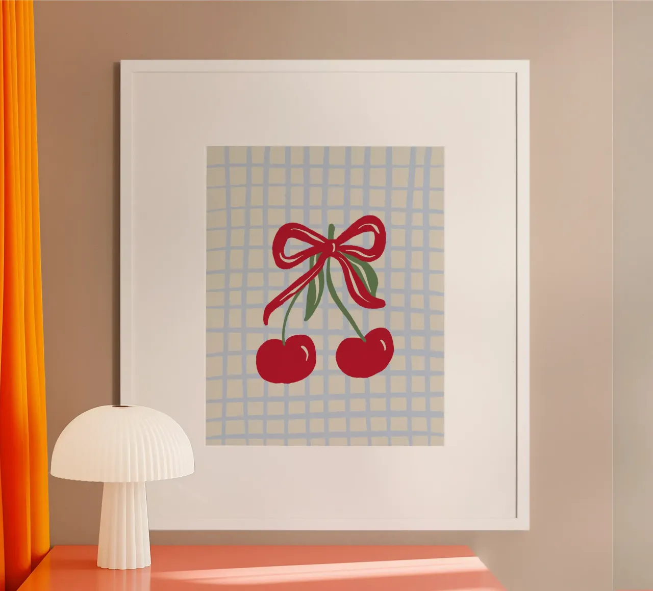 Coquette cherries on a grid pattern hahnemühle by Wackapacka