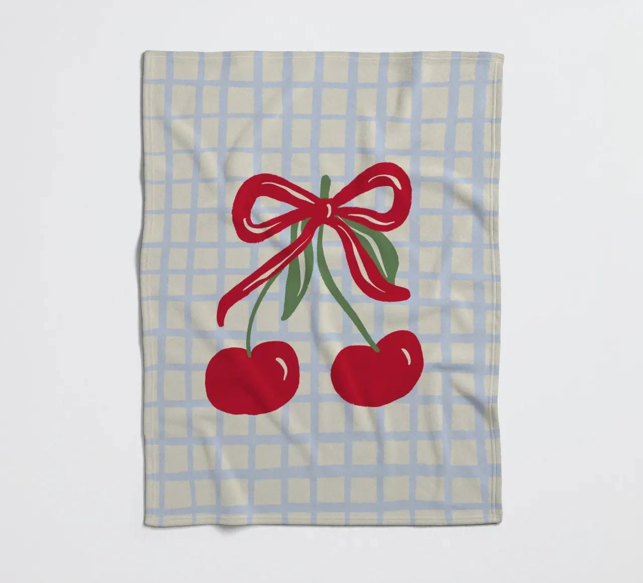 Coquette cherries on a grid pattern fleece blanket by Wackapacka