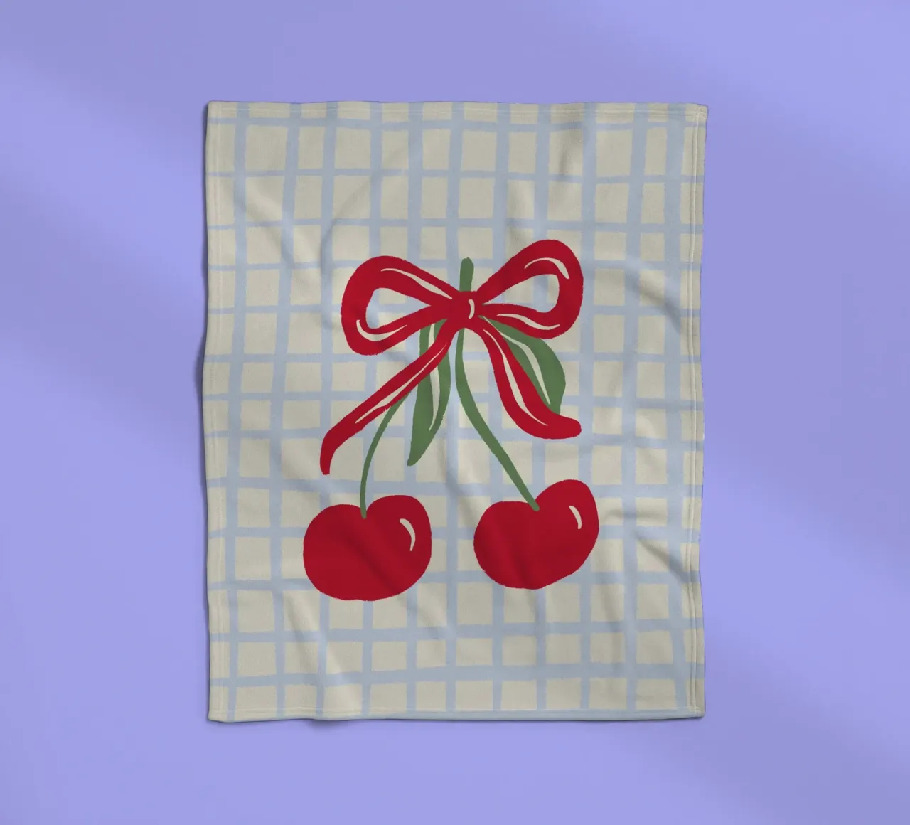 Coquette cherries on a grid pattern fleece blanket by Wackapacka