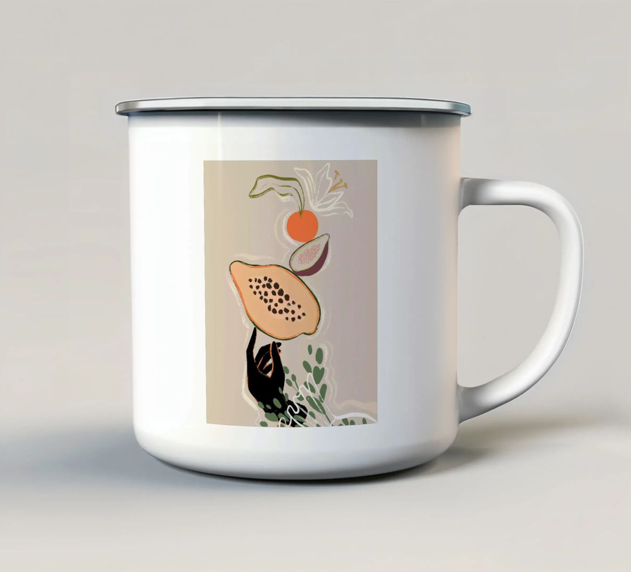 Balancing Fruits tazza in smalto da Arty Guava