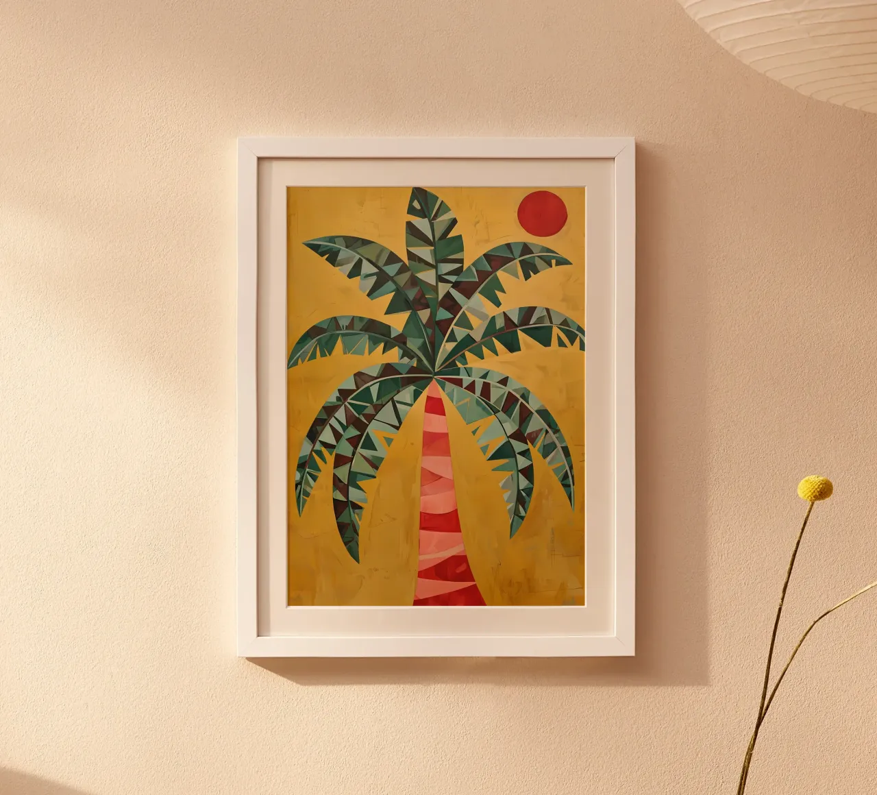 Palma geometrica sotto un sole cremisi poster da Artistic-shop
