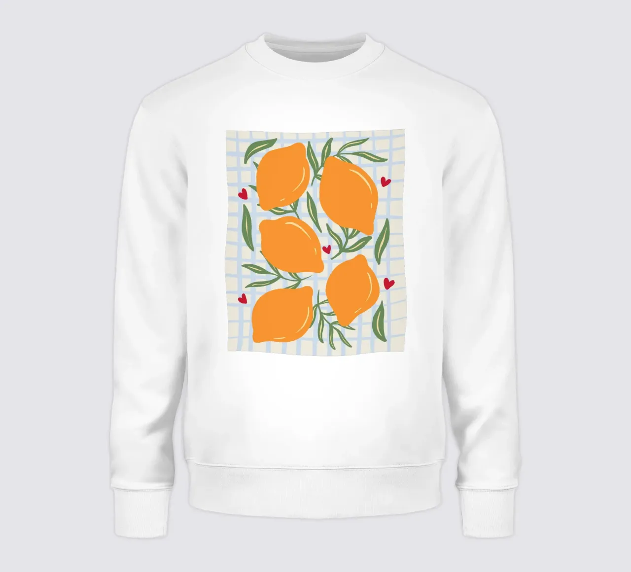 Lemons on a grid pattern sweatshirt by Wackapacka