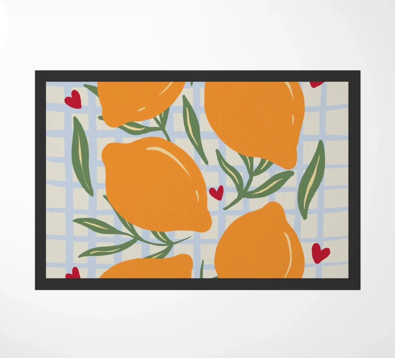 Lemons on a grid pattern doormat by Wackapacka