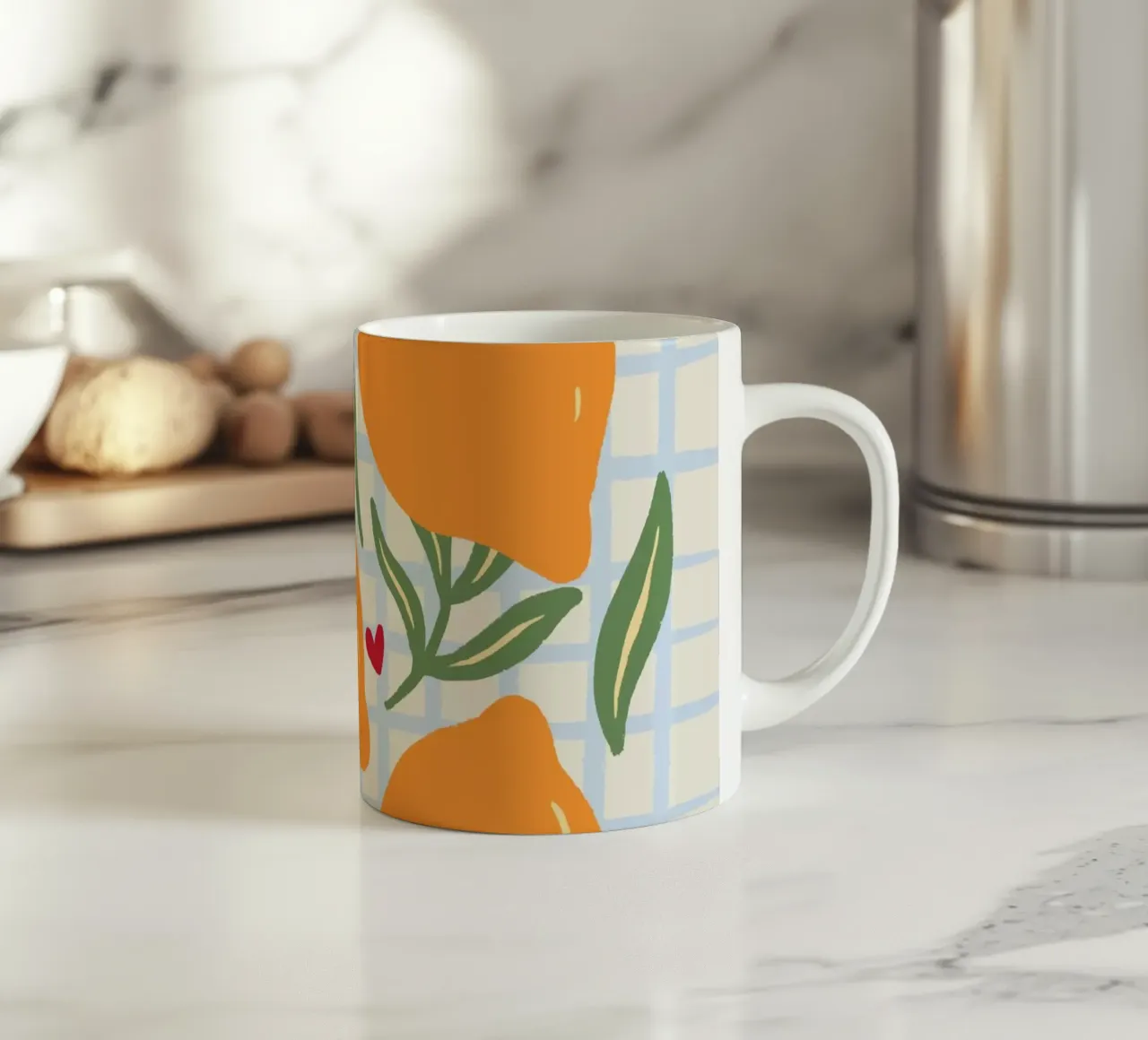 Lemons on a grid pattern ceramic mug by Wackapacka