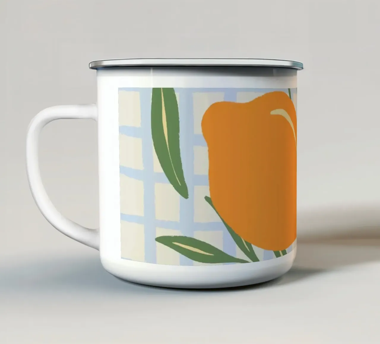 Lemons on a grid pattern enamel mug by Wackapacka