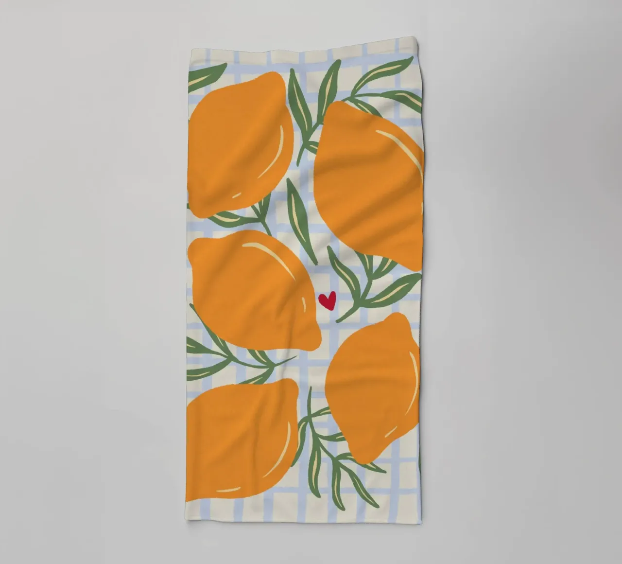 Lemons on a grid pattern towel by Wackapacka