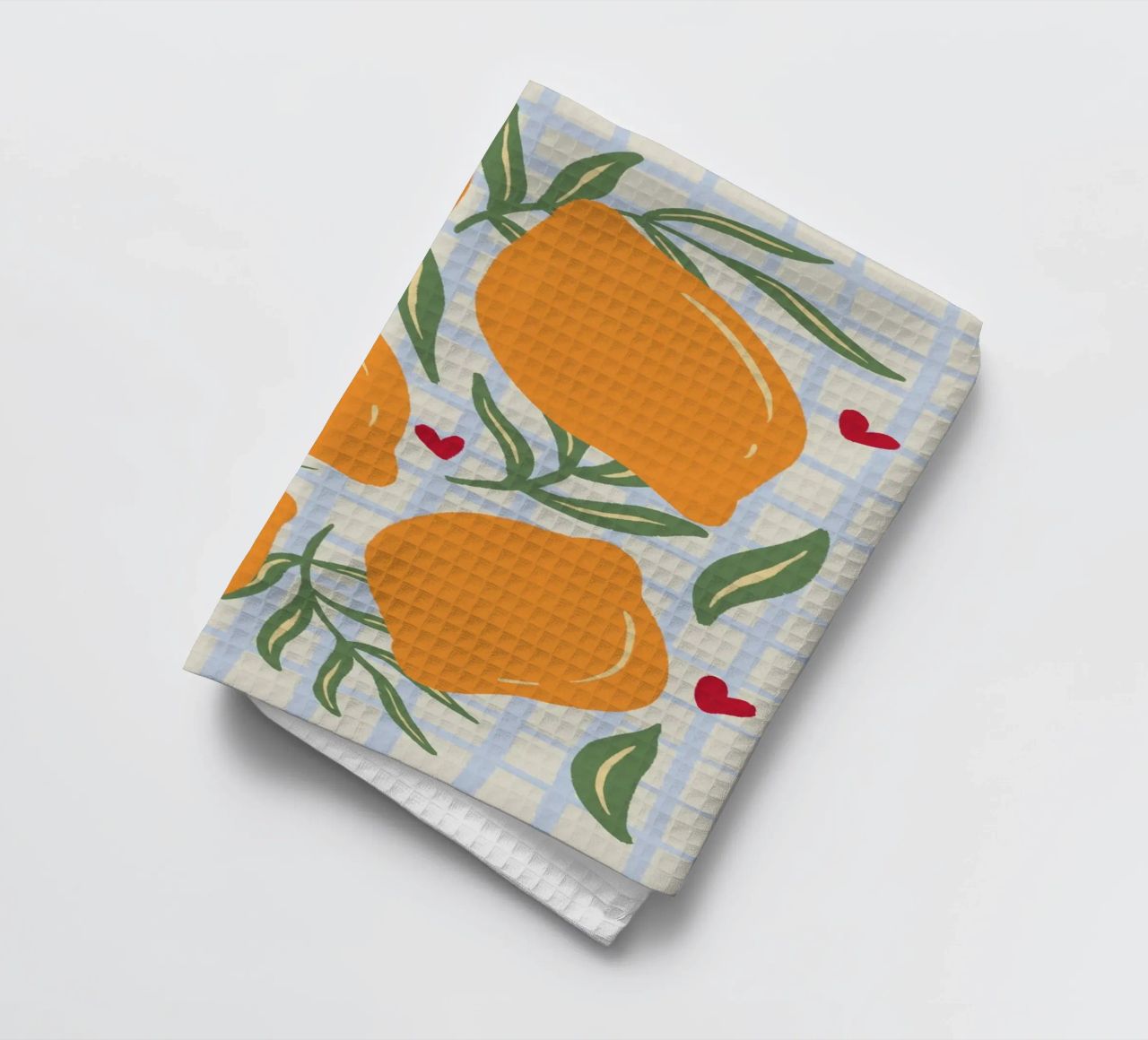 Lemons on a grid pattern tea towel by Wackapacka