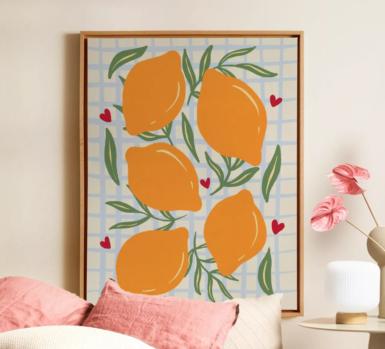 Lemons on a grid pattern canvas by Wackapacka