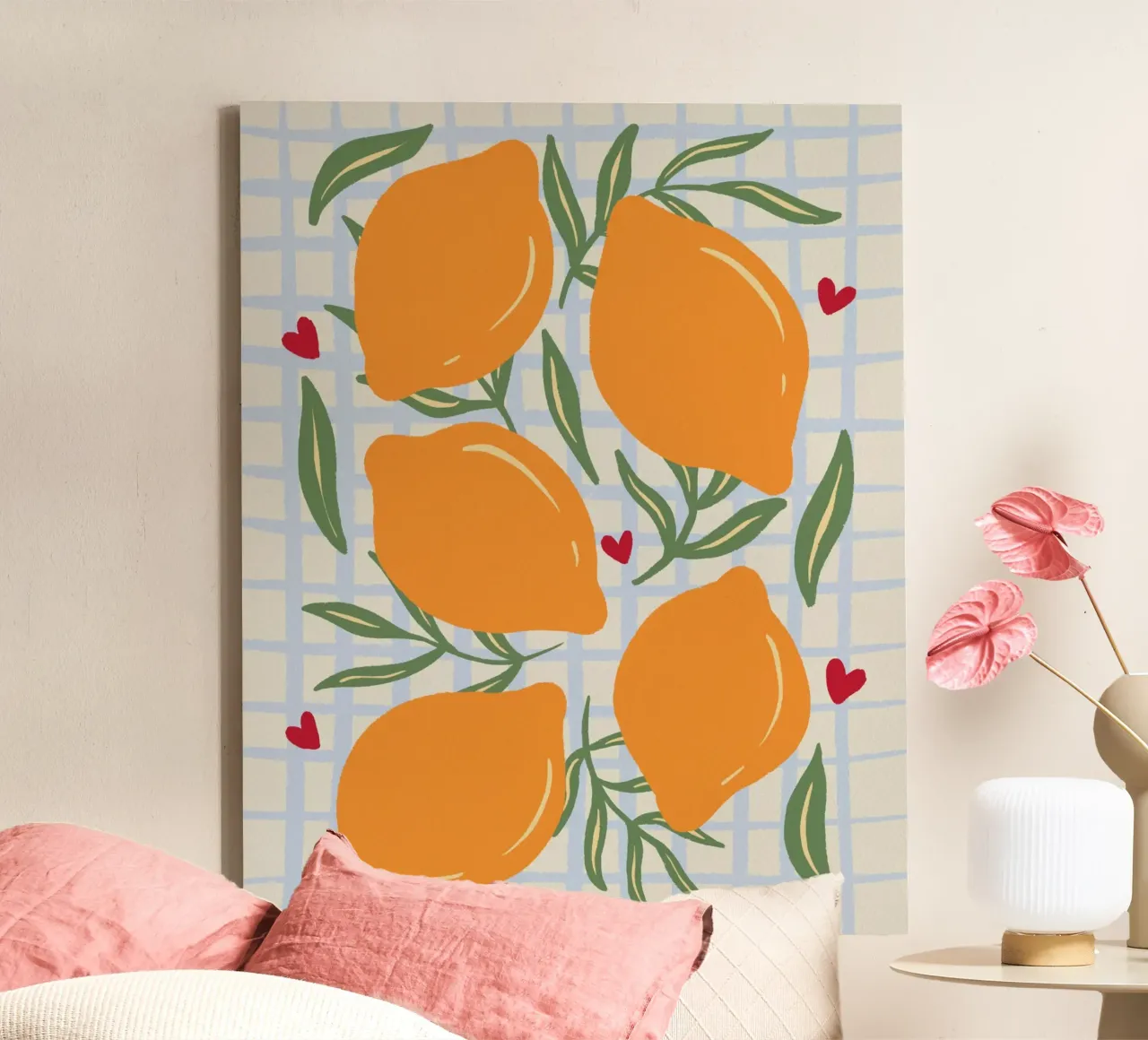 Lemons on a grid pattern canvas by Wackapacka