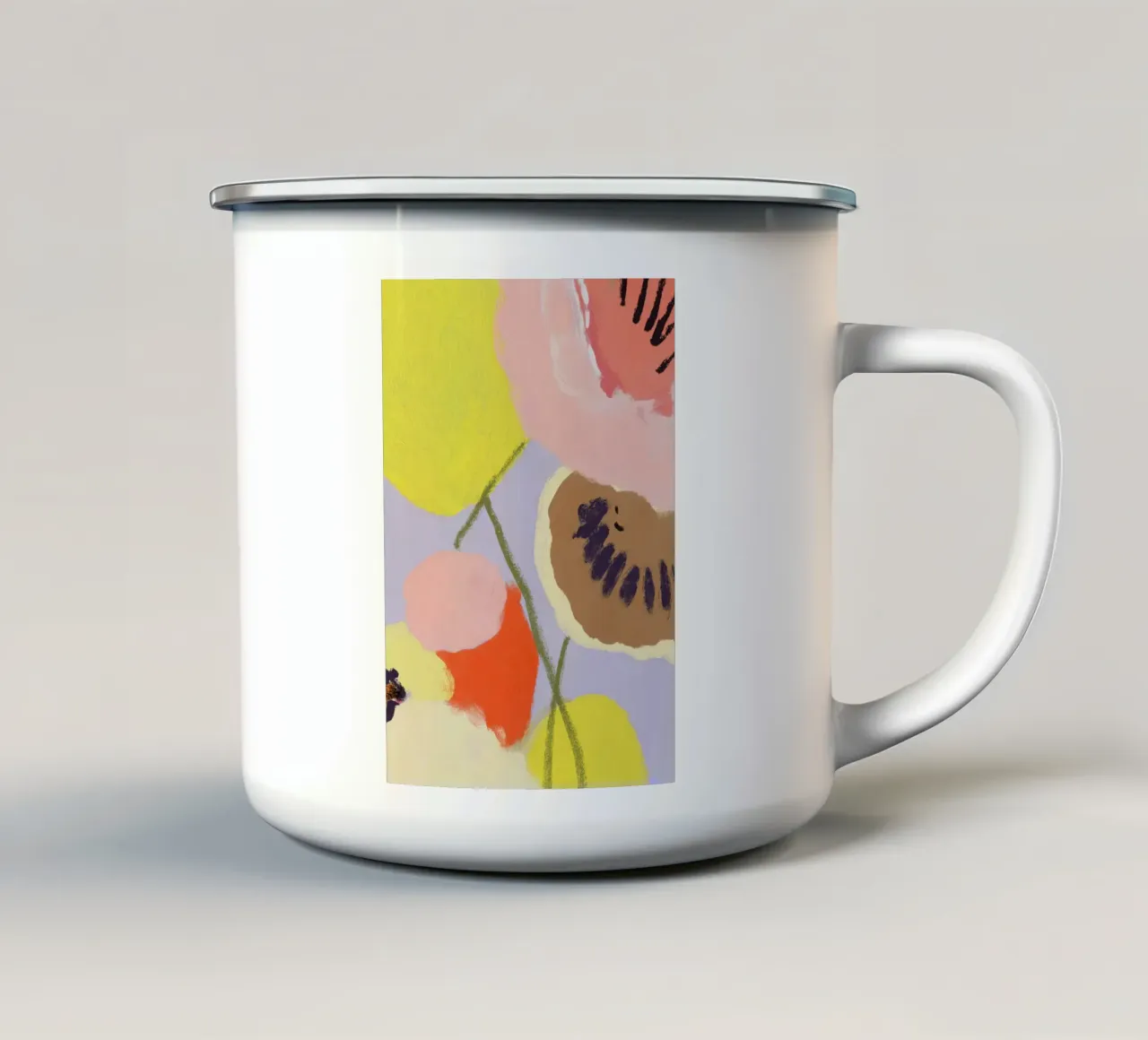 Abstracte moderne kunst, botanische muurkunst, bloemenprint emaille mok van Boheme