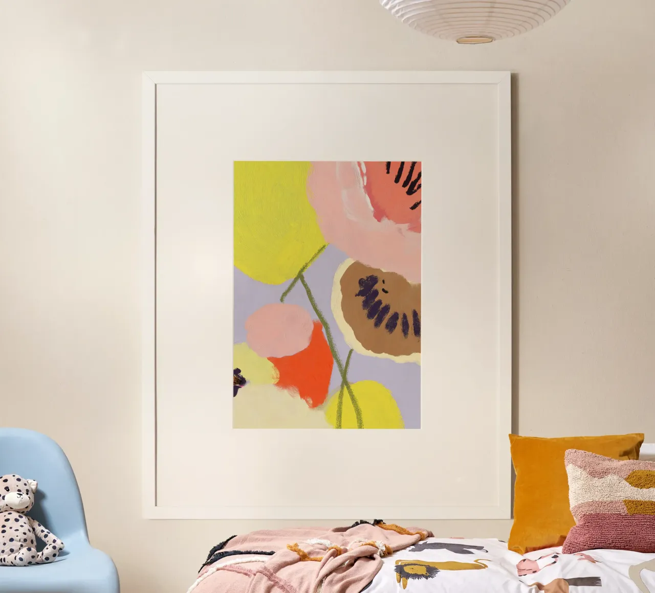 Abstrakte moderne Kunst, Botanische Wandkunst, Blumendruck Poster mit Aluminium Rahmen von Boheme