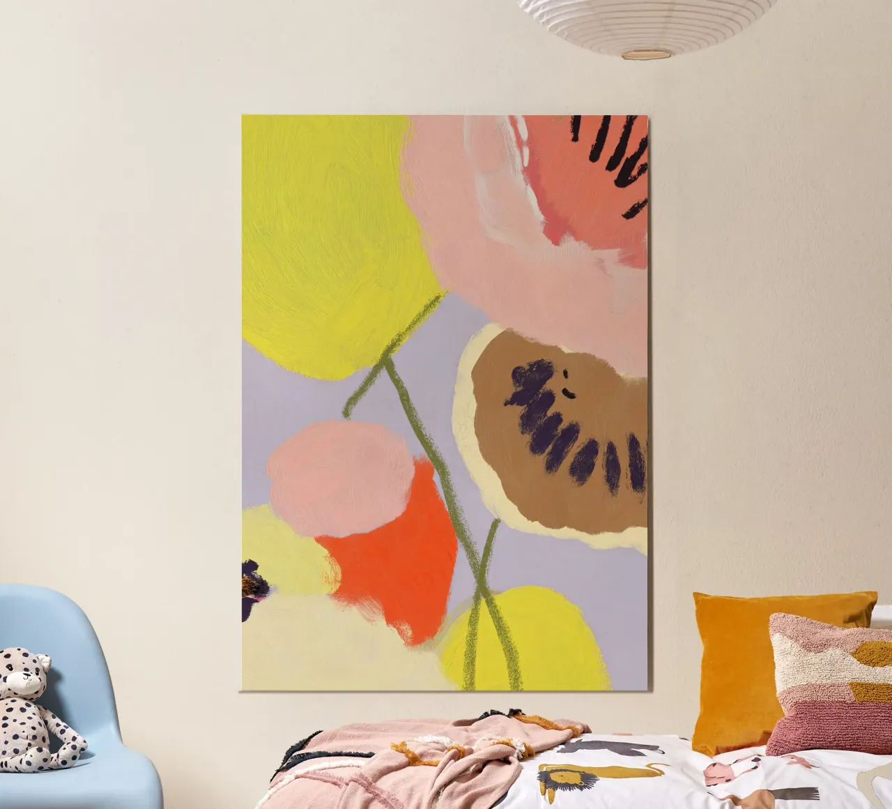 Abstrakte moderne Kunst, Botanische Wandkunst, Blumendruck Poster mit Aluminium Rahmen von Boheme