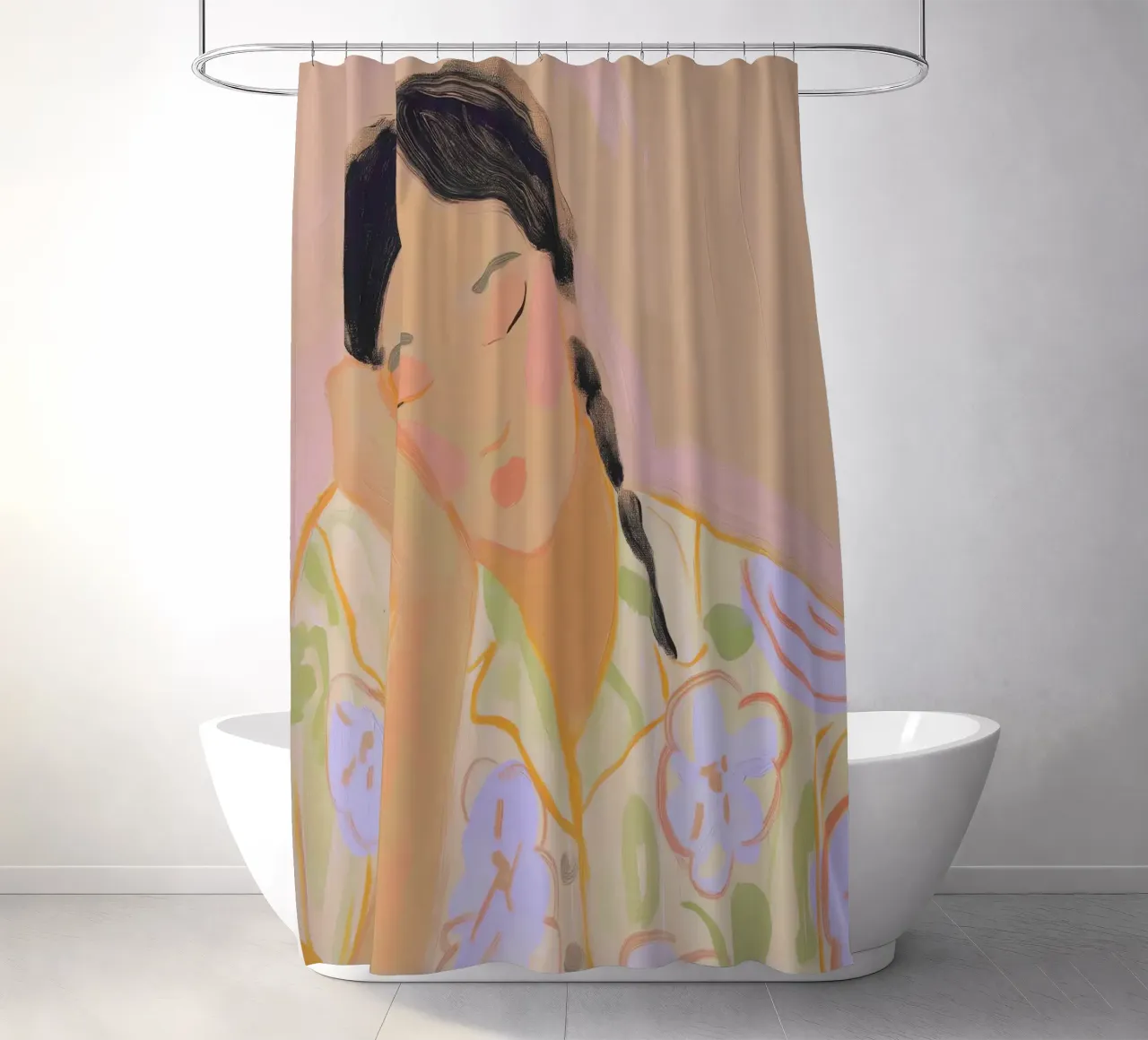 Schlafende Frau im Pyjama, Abstrakte Wandkunst, Modernes Poster Duschvorhang von Boheme