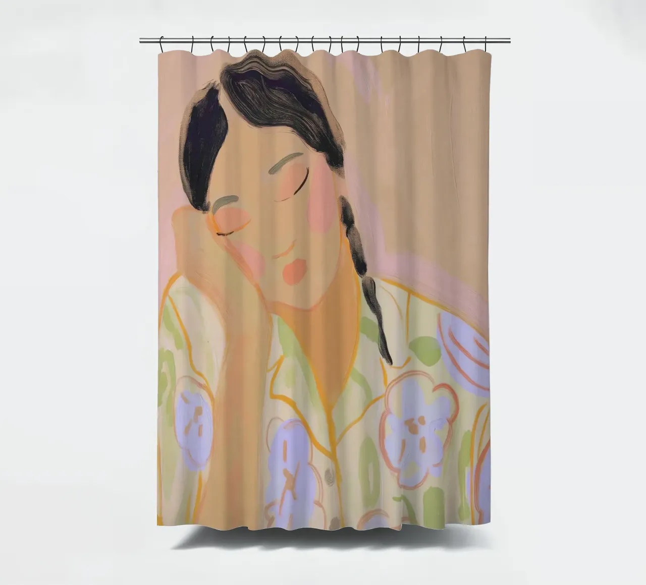Schlafende Frau im Pyjama, Abstrakte Wandkunst, Modernes Poster Duschvorhang von Boheme