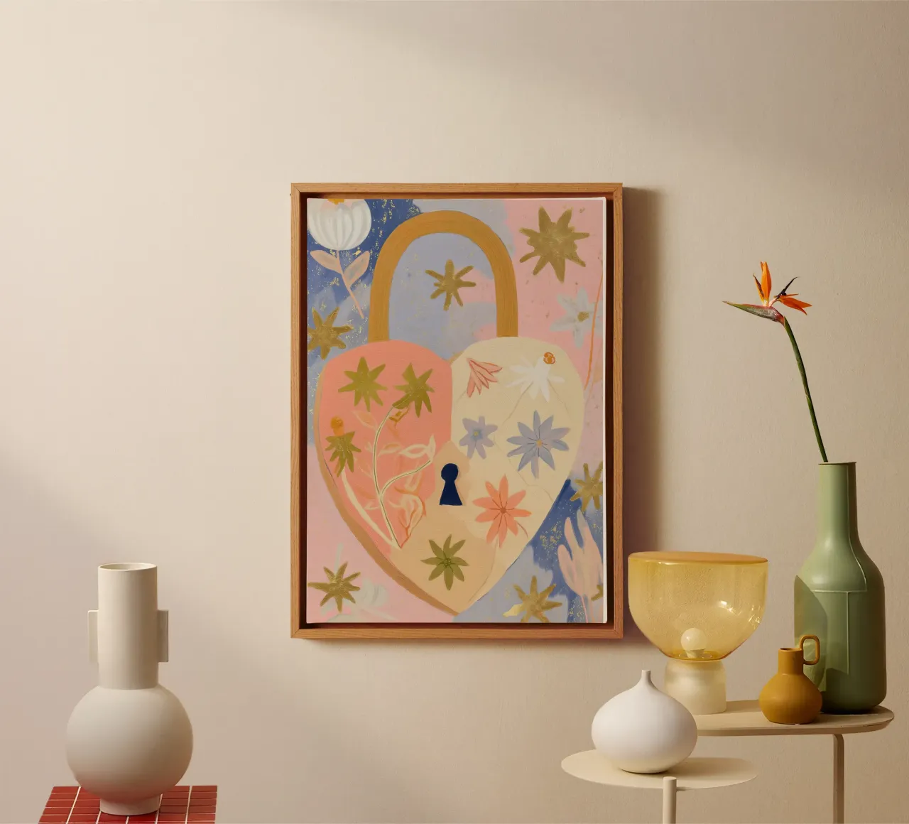 Hart Poster, Locket, Pastel Hedendaagse Abstracte Muurkunst canvas met Baklijst van Boheme