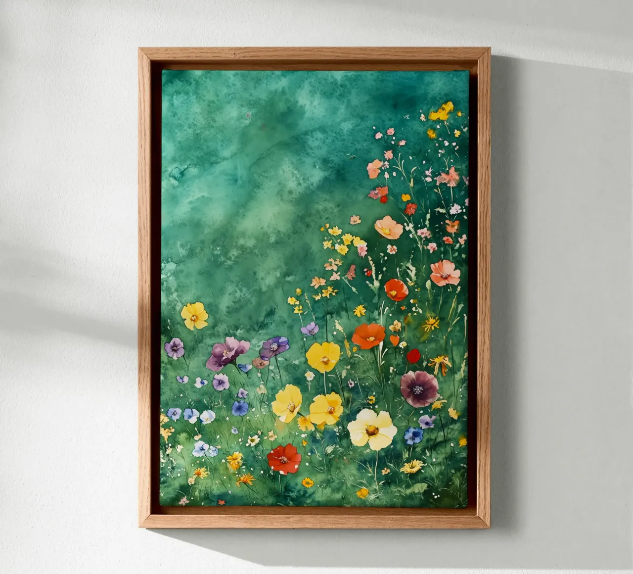 Groene weide met bloemen canvas met Baklijst van Justyna Jaszke JBJart