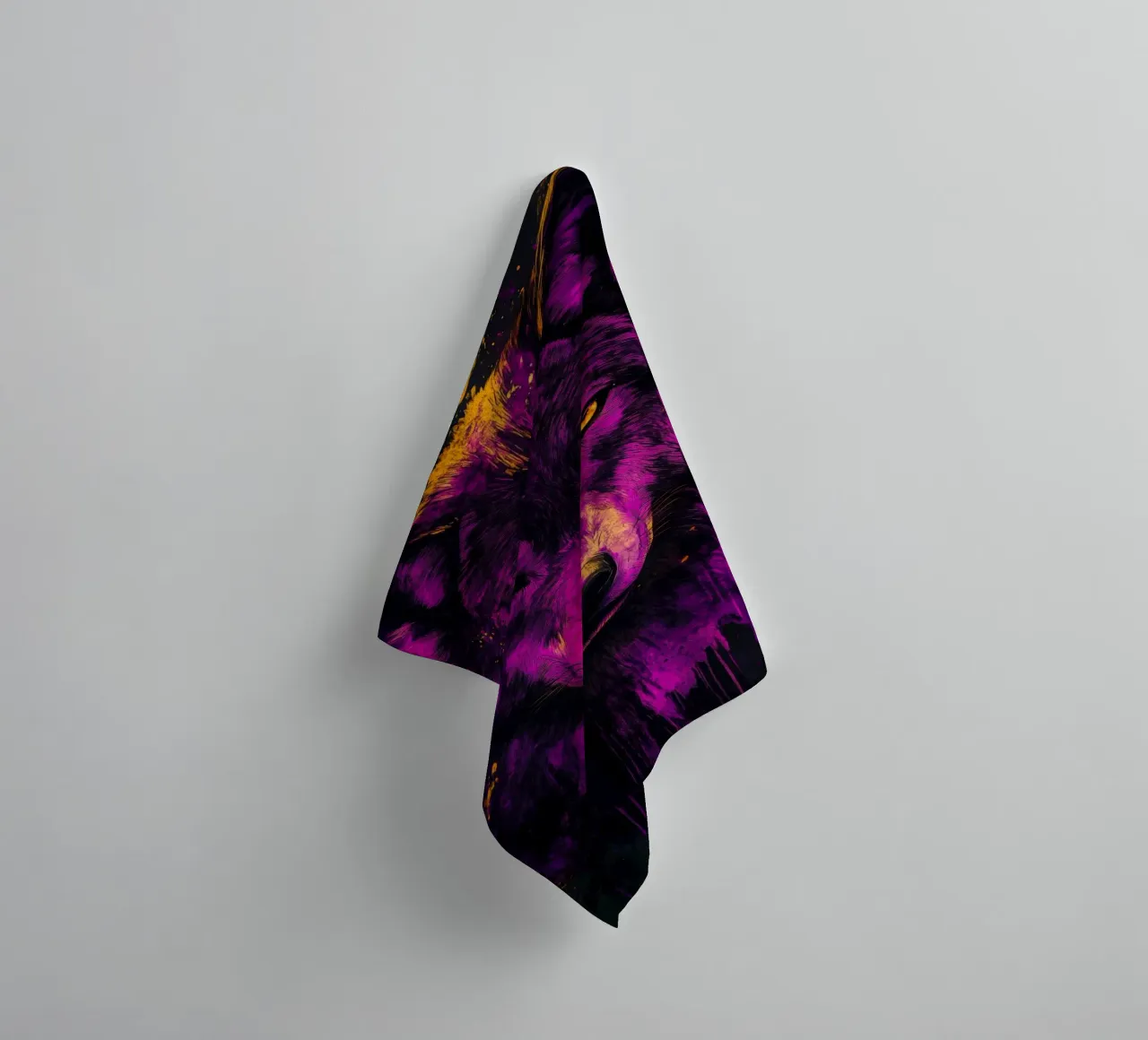 Purple wolf towel by Justyna Jaszke JBJart