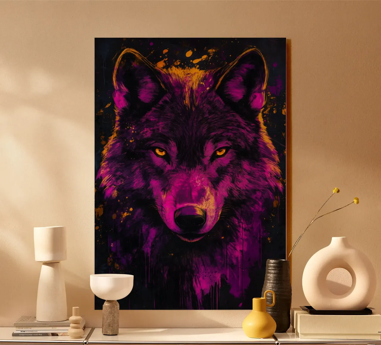 Paarse wolf aluminium-dibond van Justyna Jaszke JBJart