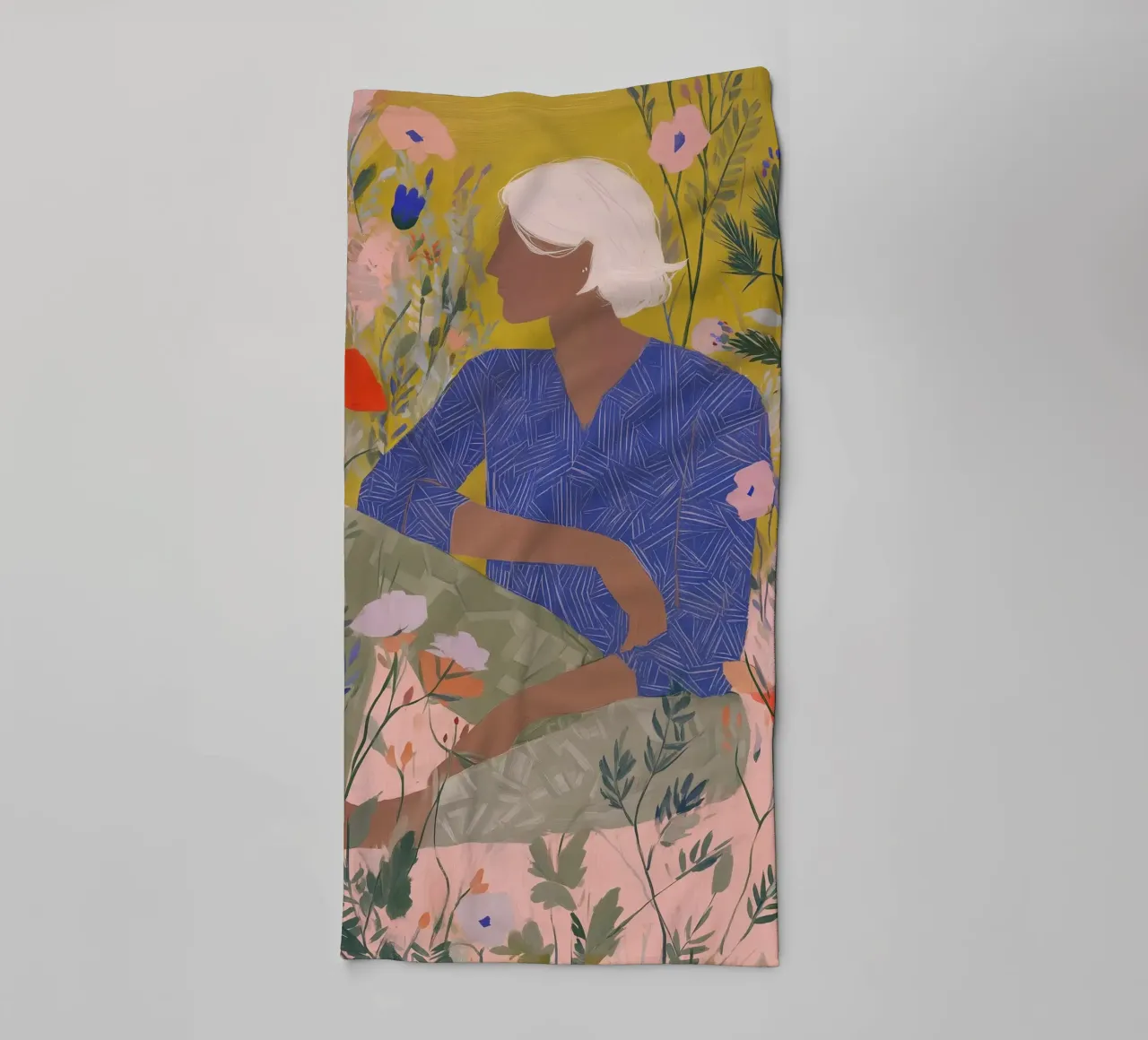 Abstract Woman Floral Print, Contemporary Wall Art, Flowers towel by Boheme