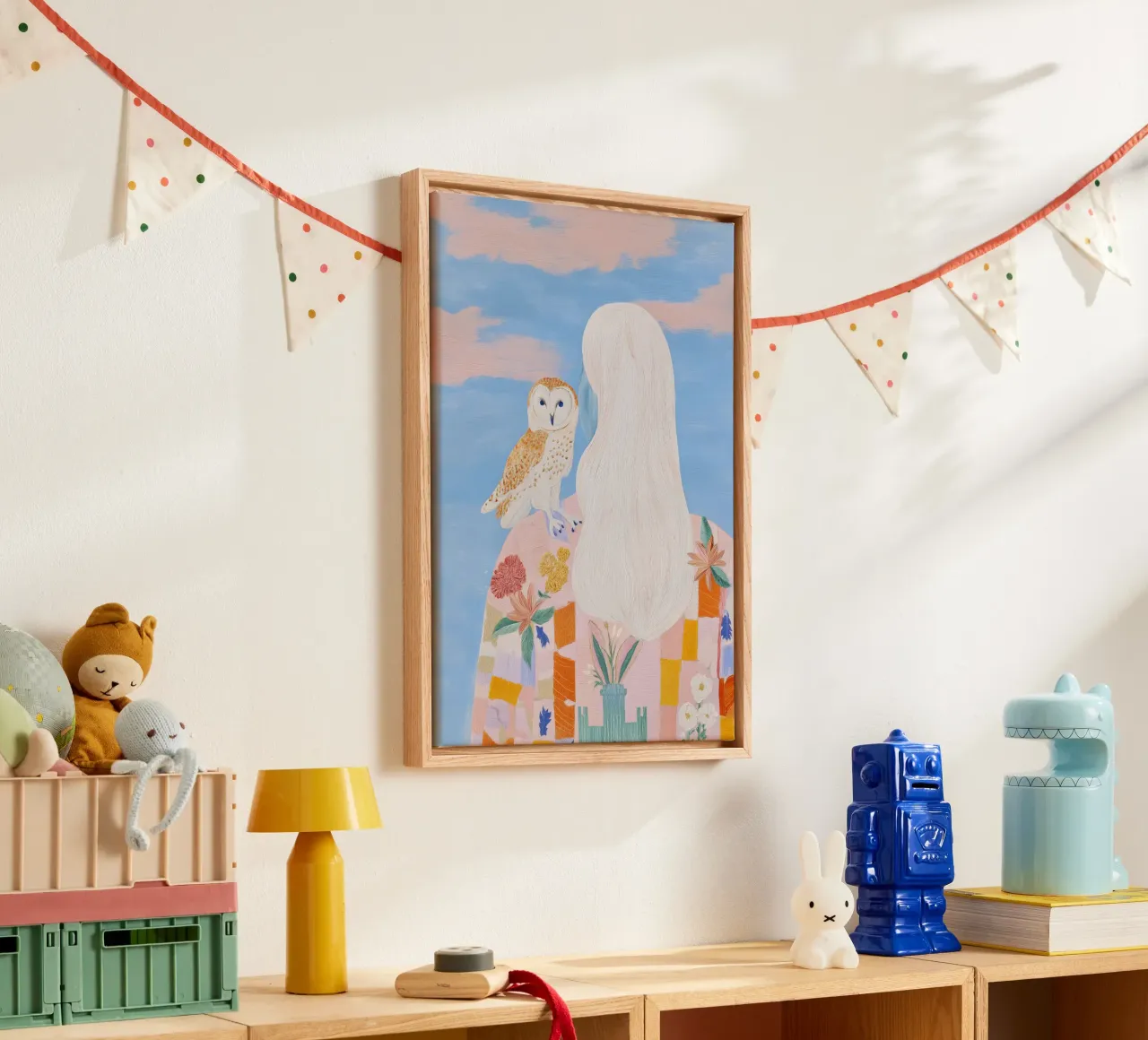 Uil Print, Boho Poster, Abstracte Vrouw Illustratie canvas met Baklijst van Boheme