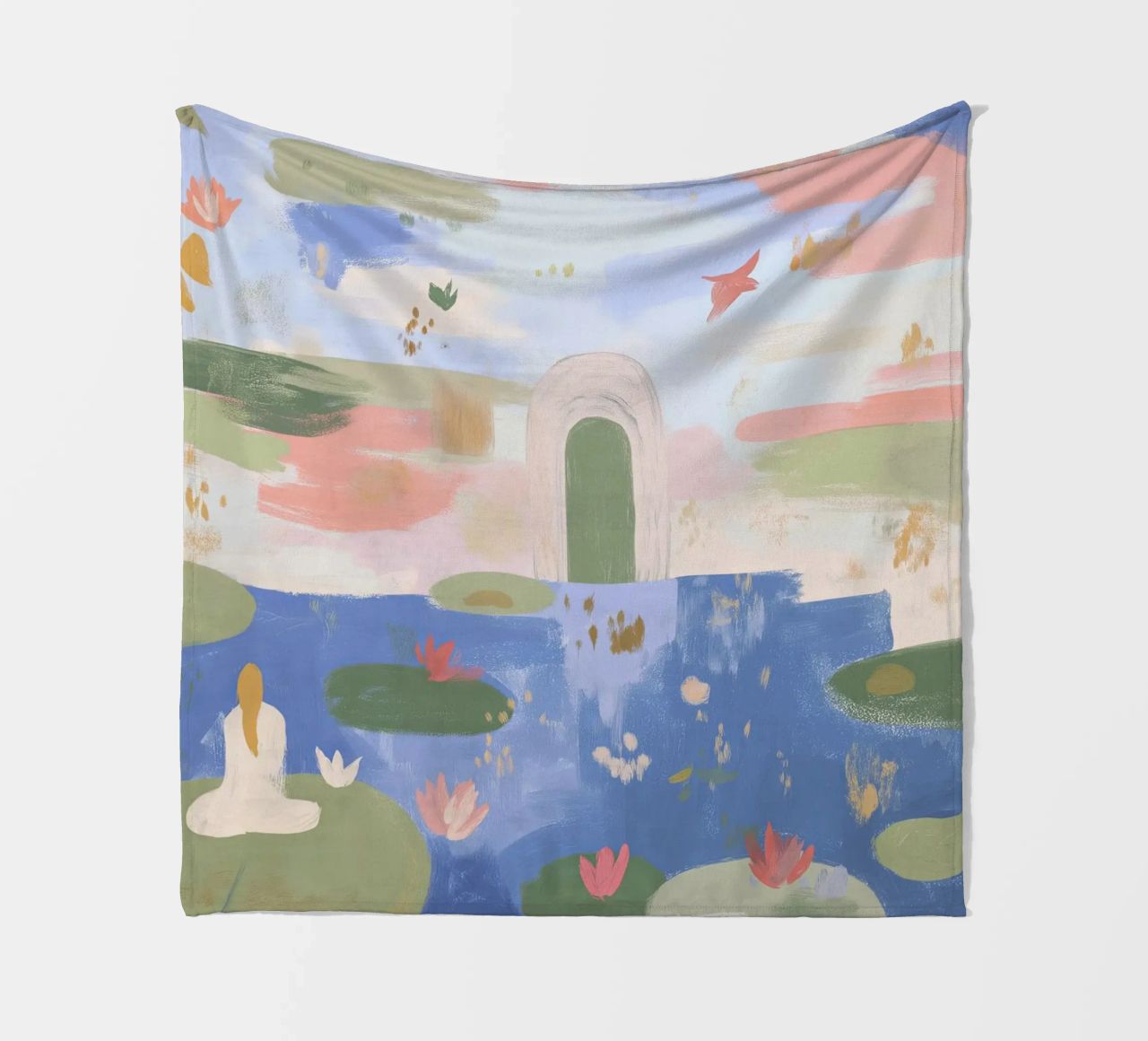 Lily Pond, Boho Abstract Print, Colourful Modern Wall Art fleece blanket by Boheme