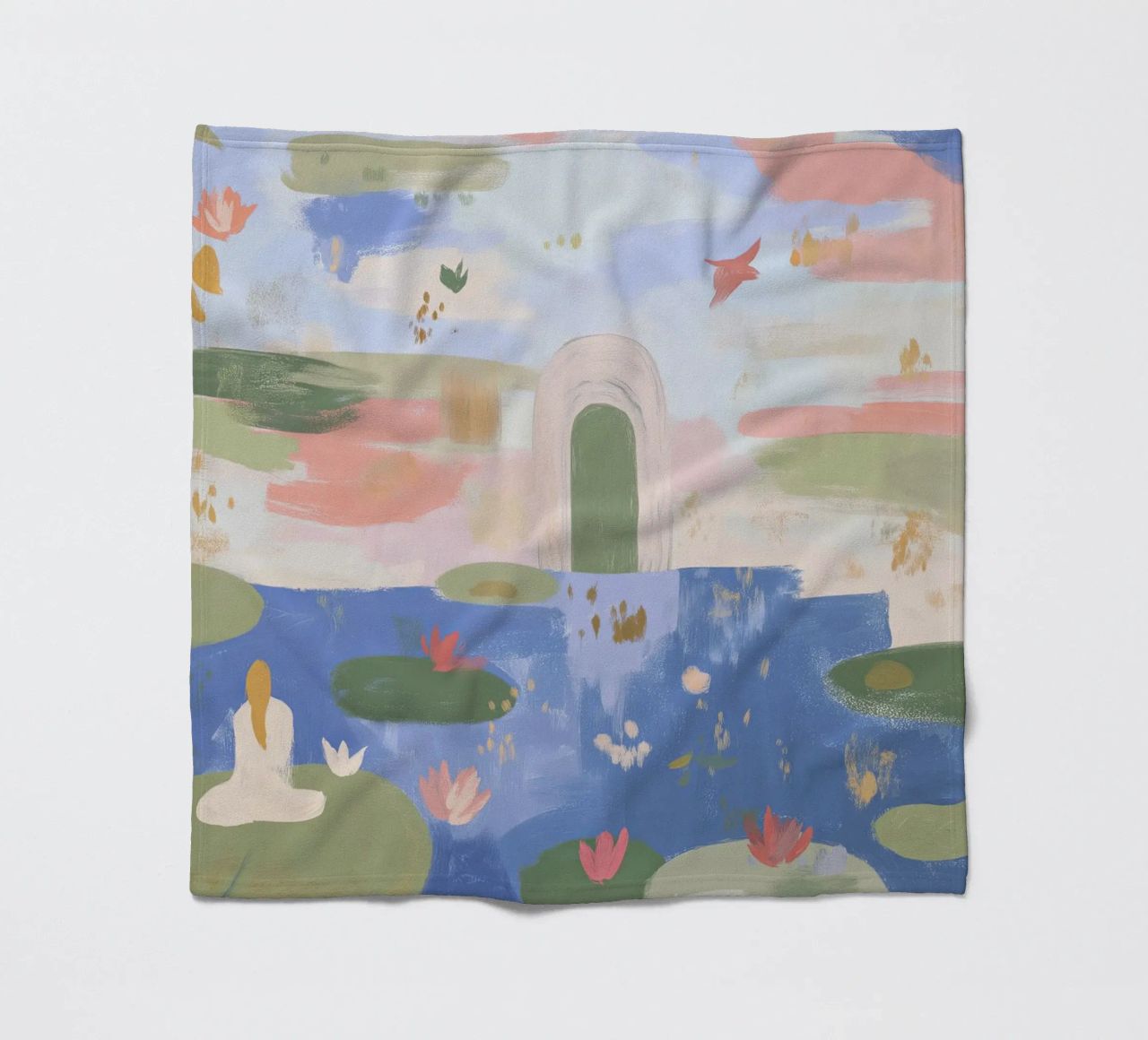 Lily Pond, Boho Abstract Print, Colourful Modern Wall Art fleece blanket by Boheme