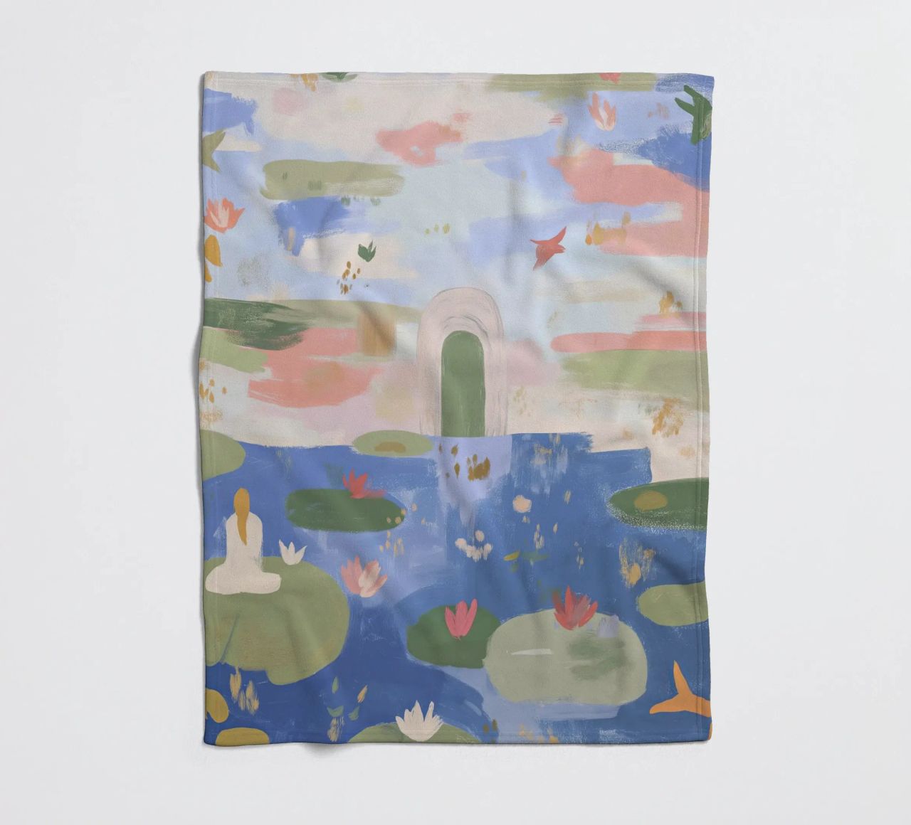 Lily Pond, Boho Abstract Print, Colourful Modern Wall Art fleece blanket by Boheme