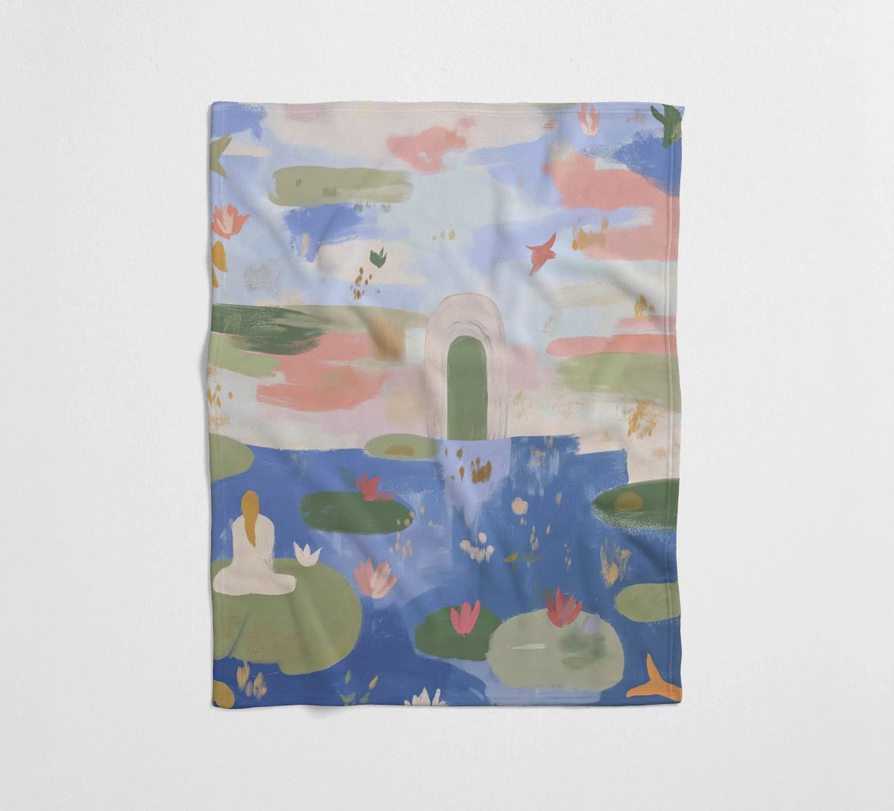 Lily Pond, Boho Abstract Print, Colourful Modern Wall Art fleece blanket by Boheme