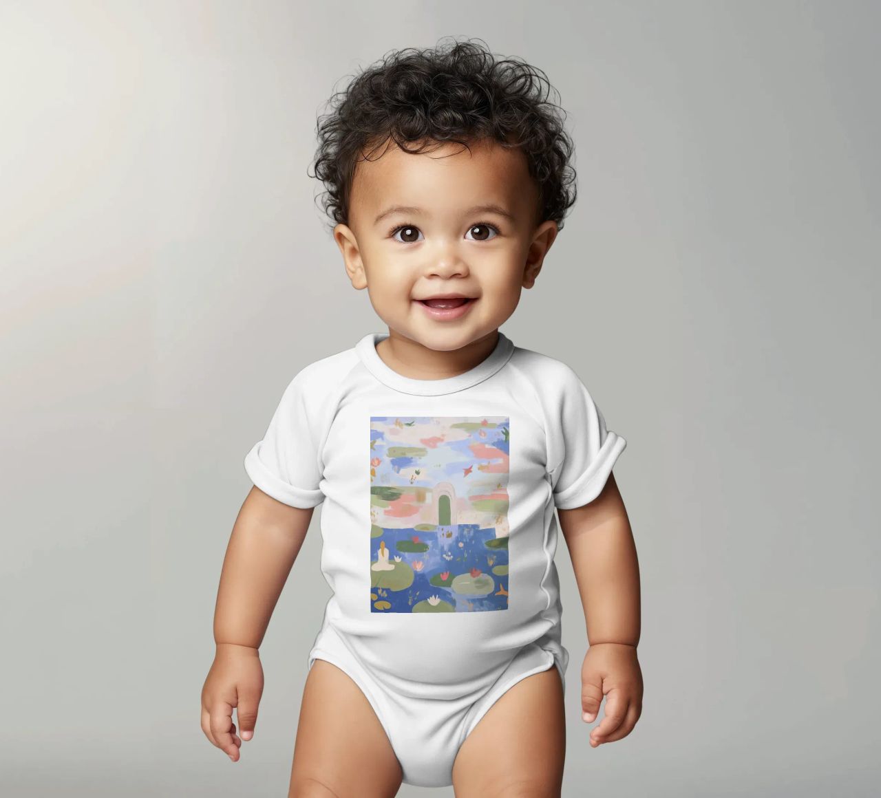 Lily Pond, Boho Abstract Print, Colourful Modern Wall Art short-sleeve baby romper by Boheme