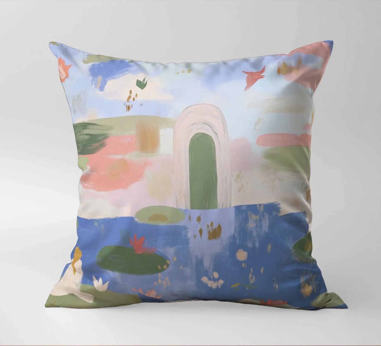 Lily Pond, Boho Abstract Print, Colourful Modern Wall Art decorative cushion by Boheme