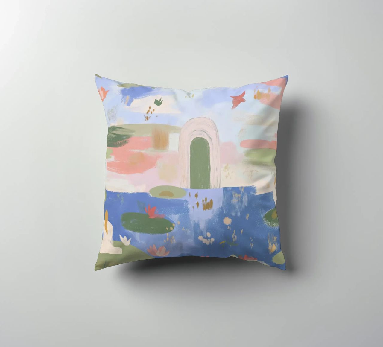 Lily Pond, Boho Abstract Print, Colourful Modern Wall Art decorative cushion by Boheme