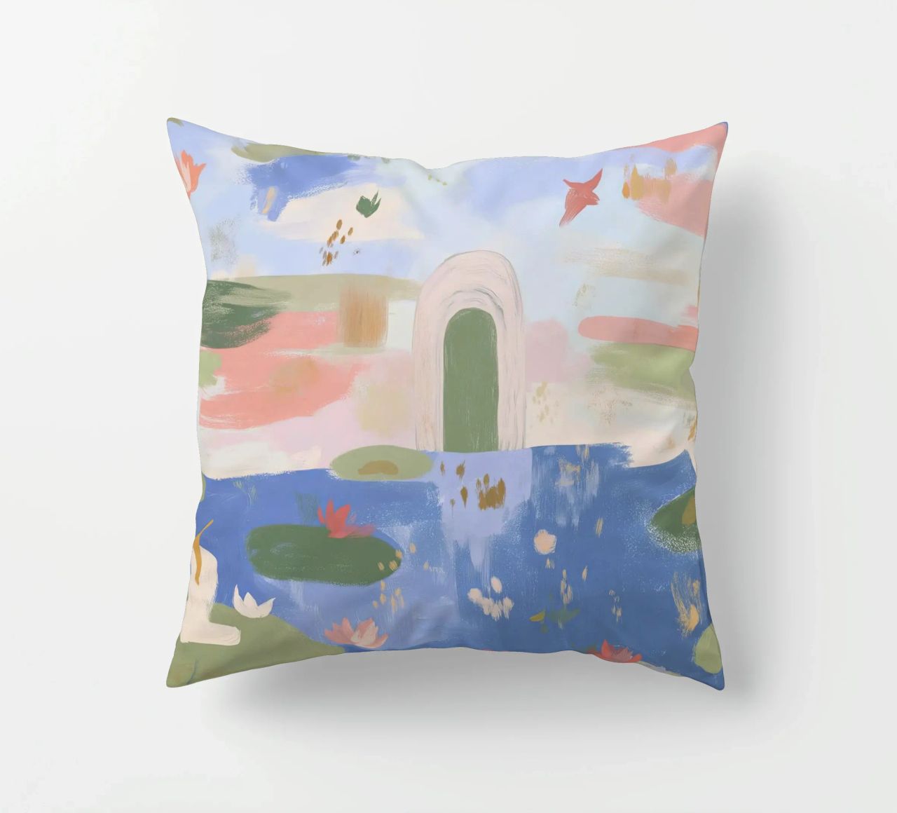 Lily Pond, Boho Abstract Print, Colourful Modern Wall Art decorative cushion by Boheme