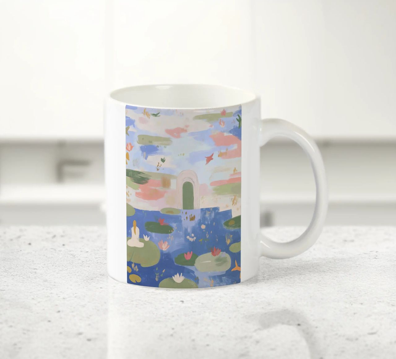 Lily Pond, Boho Abstract Print, Colourful Modern Wall Art (étang aux nénuphars), art mural moderne et coloré mug en céramique de Boheme