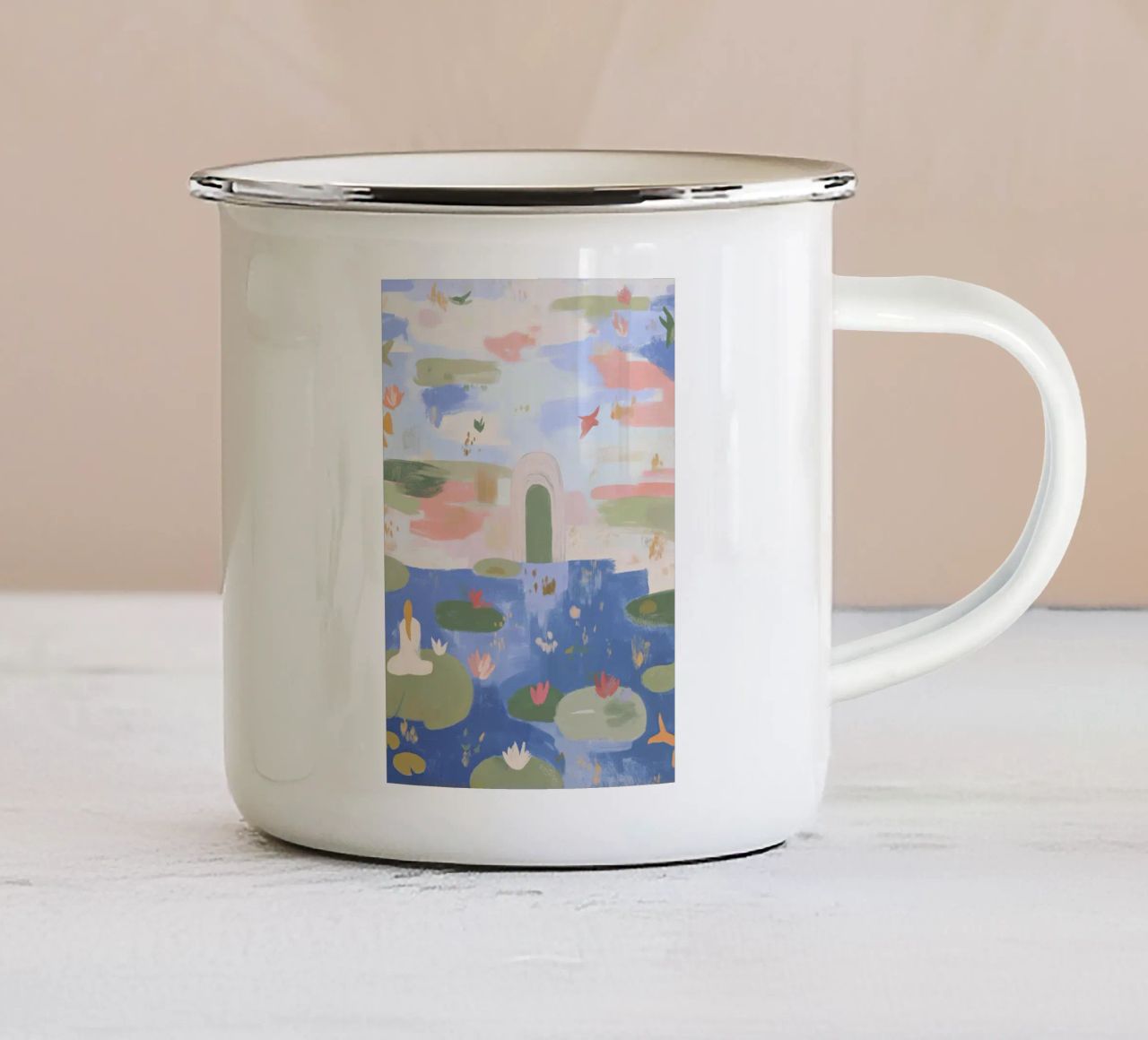 Lily Pond, Boho Abstract Print, Colourful Modern Wall Art (étang aux nénuphars), art mural moderne et coloré mug en émail de Boheme