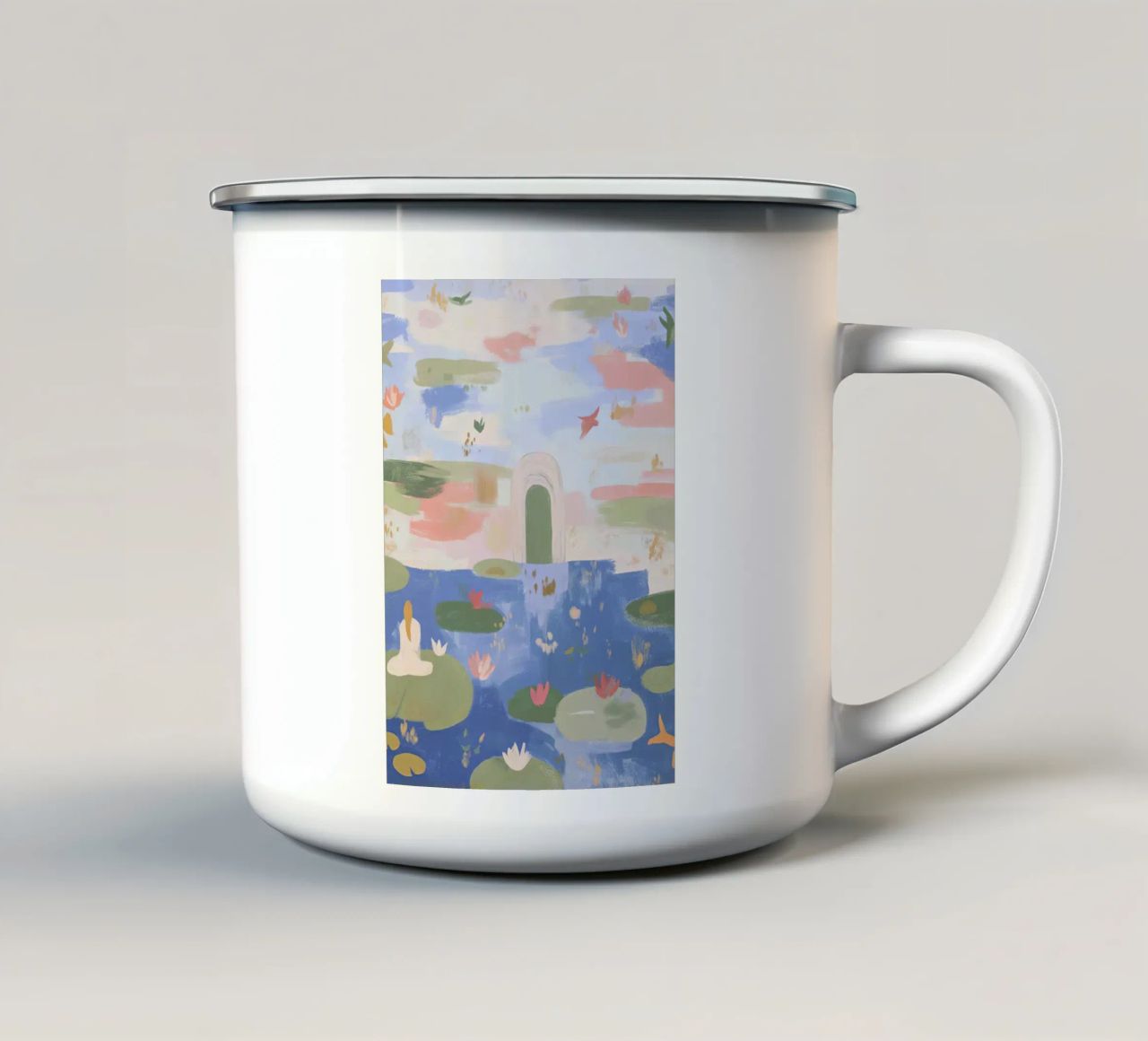 Lily Pond, Boho Abstract Print, Colourful Modern Wall Art (étang aux nénuphars), art mural moderne et coloré mug en émail de Boheme