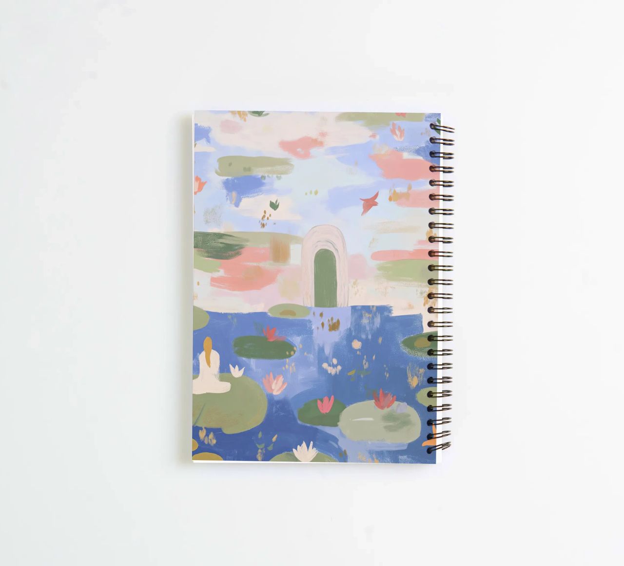Lily Pond, Boho Abstract Print, Colourful Modern Wall Art spiral notebook by Boheme