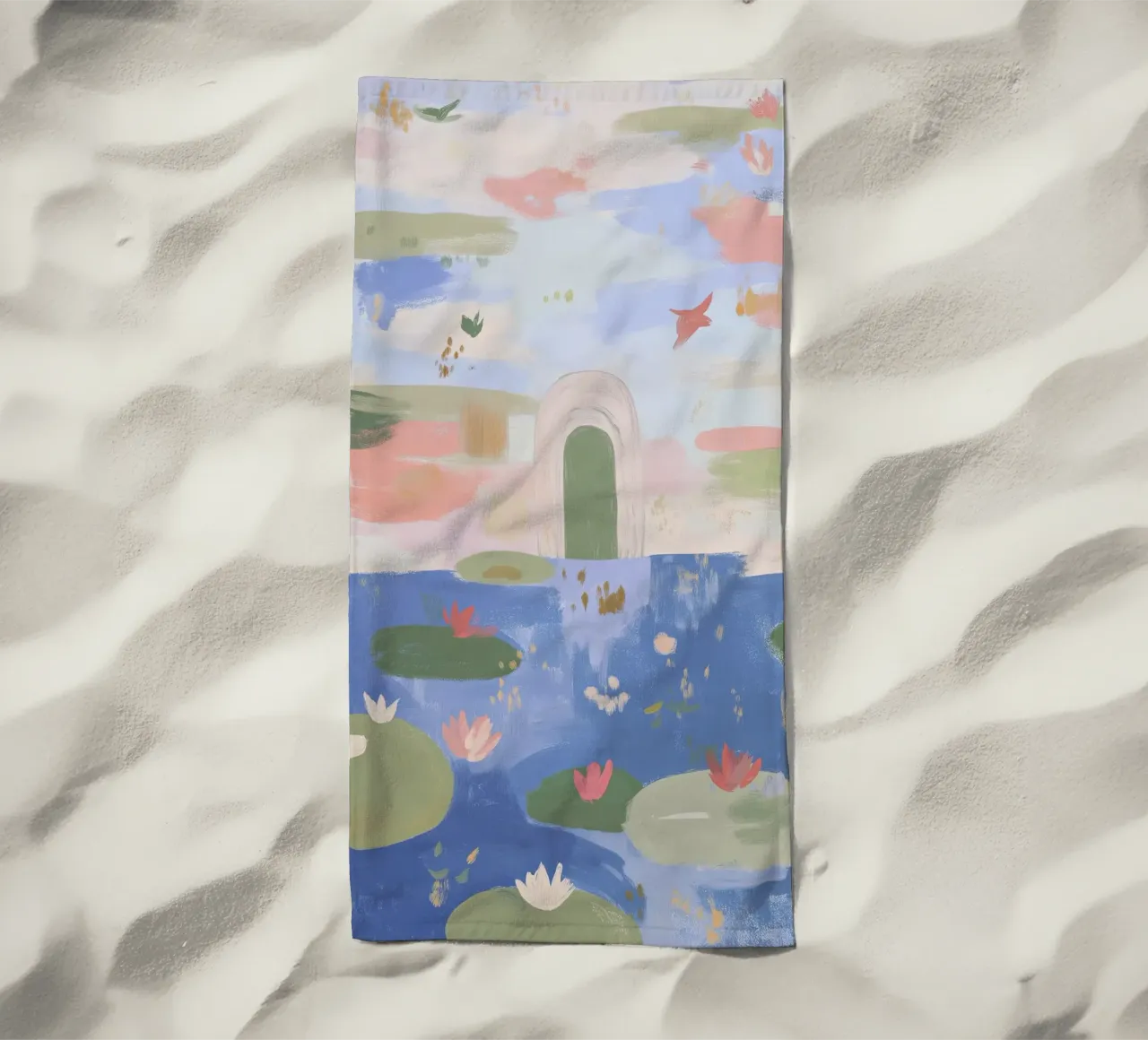 Stagno di gigli, stampa astratta Boho, arte murale moderna e colorata telo mare da Boheme