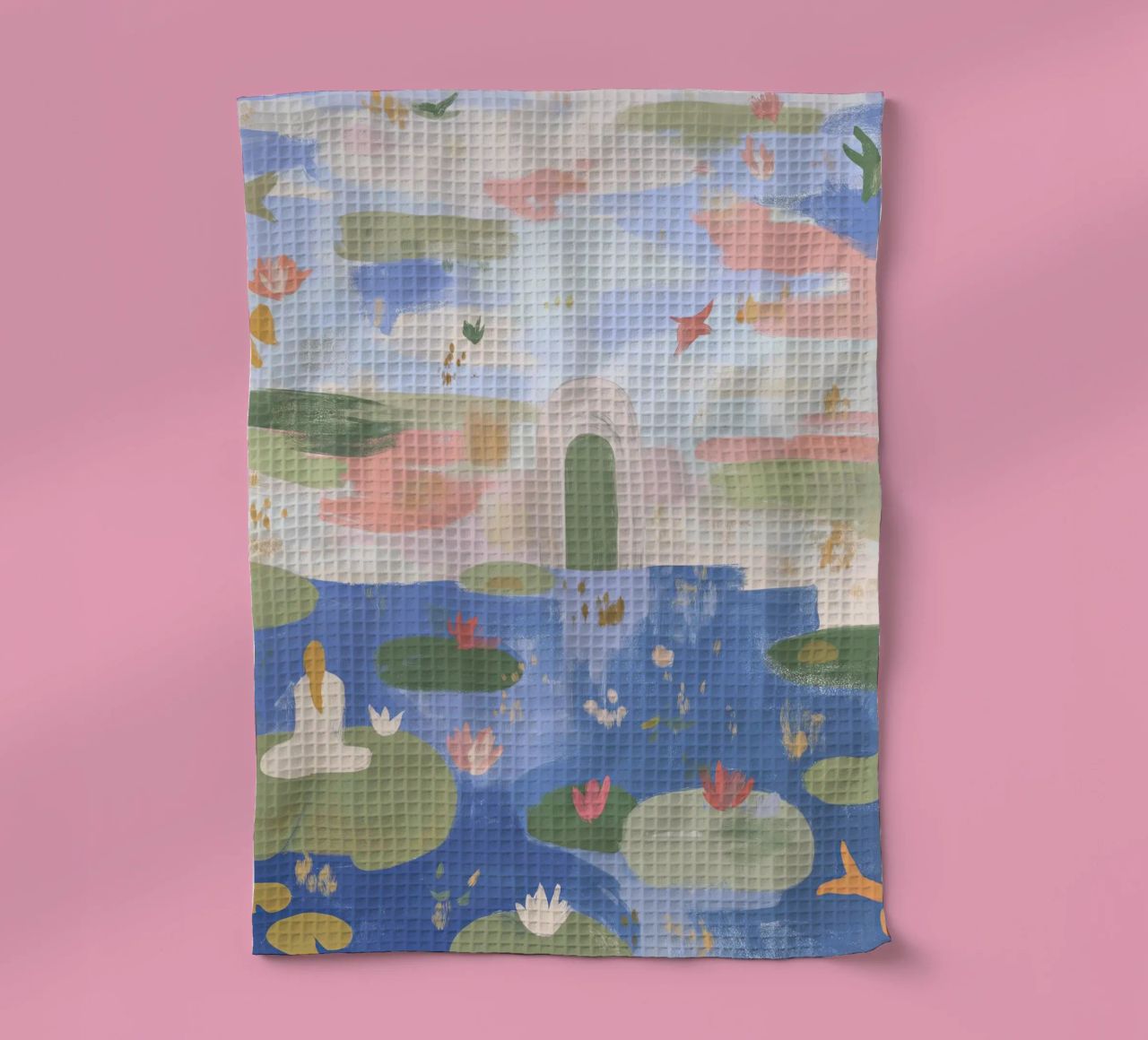Lily Pond, Boho Abstract Print, Colourful Modern Wall Art (étang aux nénuphars), art mural moderne et coloré torchon de Boheme