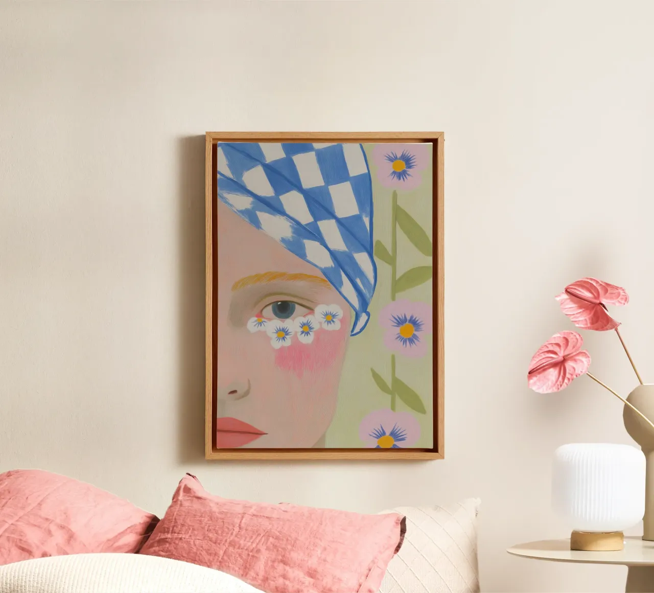 Blumen Kunst, farbenfrohe Kunstdrucke, abstrakte Frauen Kunstwerke Leinwand mit Schattenfugenrahmen von Boheme
