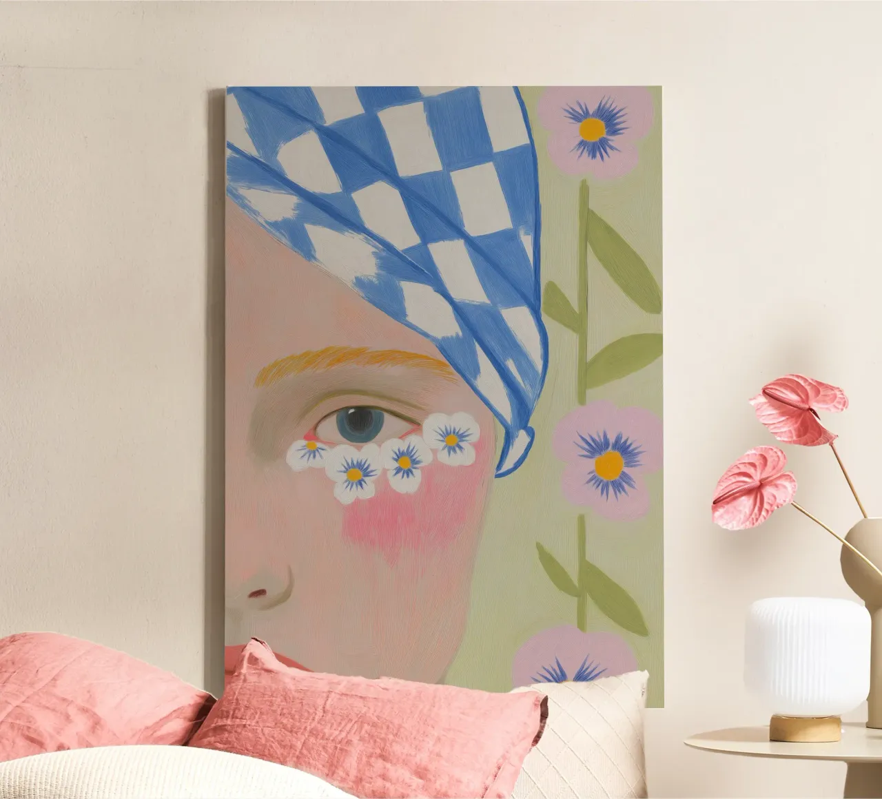 Blumen Kunst, farbenfrohe Kunstdrucke, abstrakte Frauen Kunstwerke Leinwand mit Schattenfugenrahmen von Boheme