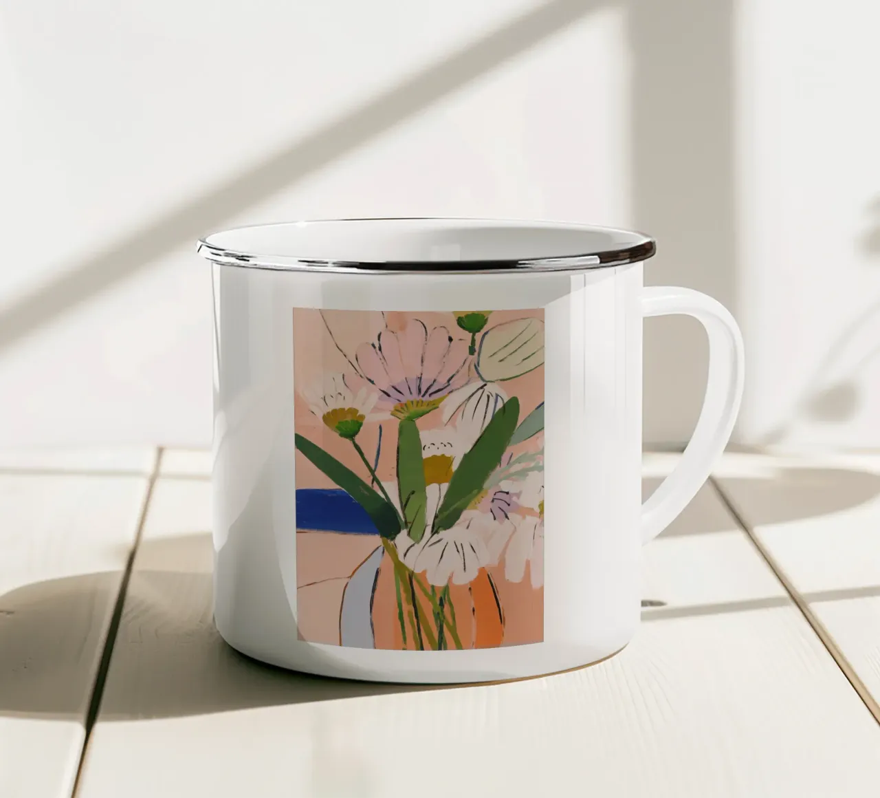 Abstracte bloem, kleurrijke kunstprints, moderne florale kunst emaille mok van Boheme
