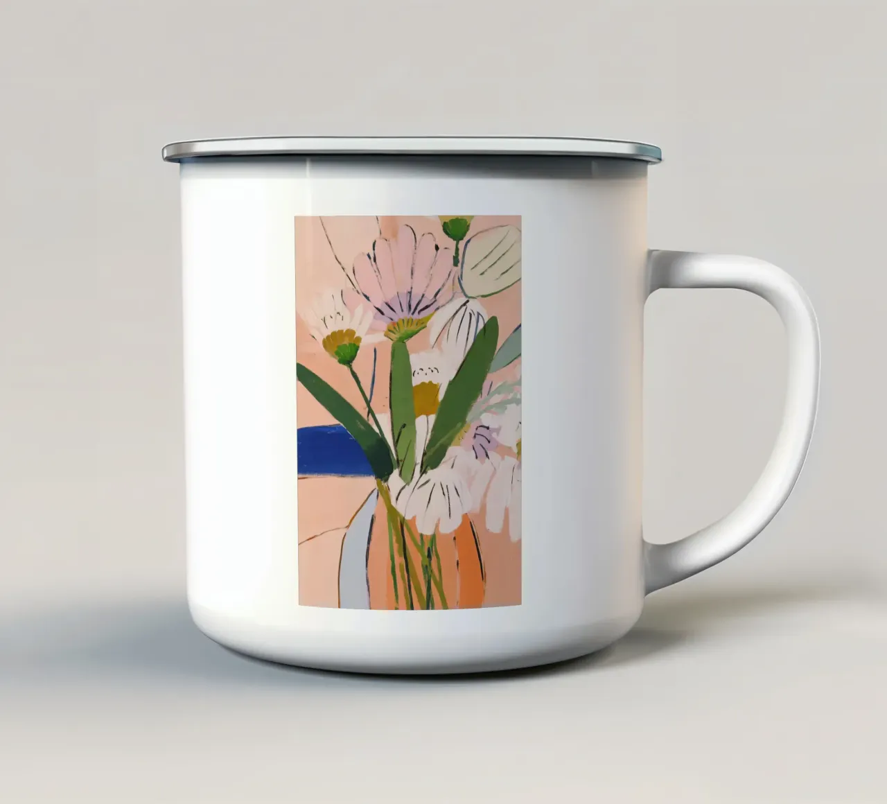 Abstracte bloem, kleurrijke kunstprints, moderne florale kunst emaille mok van Boheme